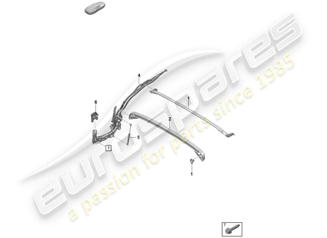 porsche boxster spyder (2020) top frame part diagram