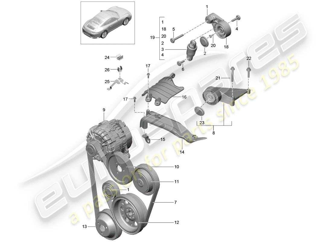 porsche 991 gen. 2 (2018) belt tensioning damper part diagram