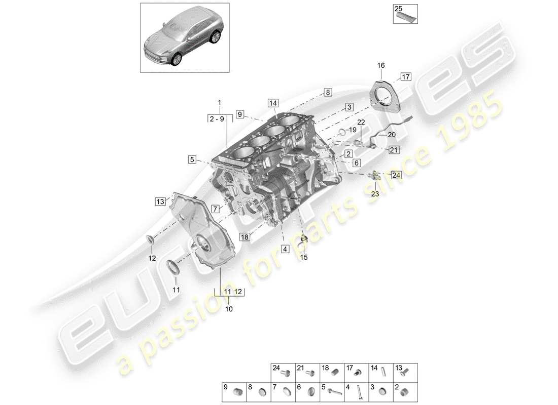 porsche macan (2019) crankcase part diagram