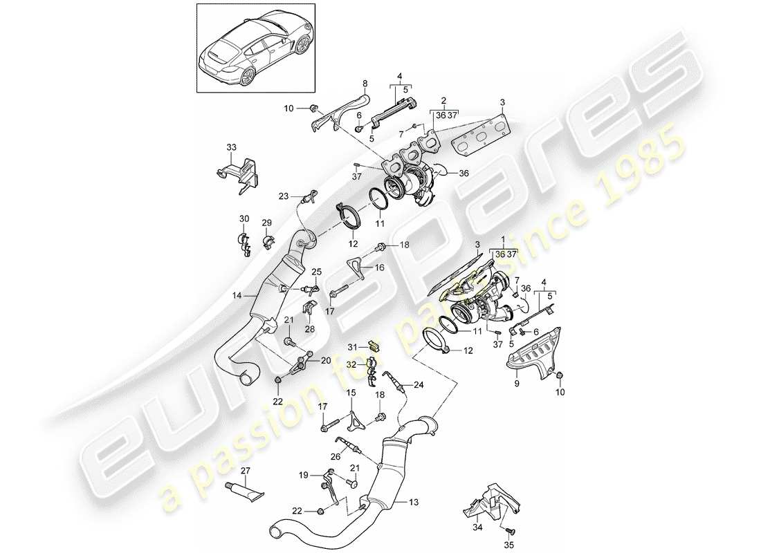 porsche panamera 970 (2011) exhaust system part diagram