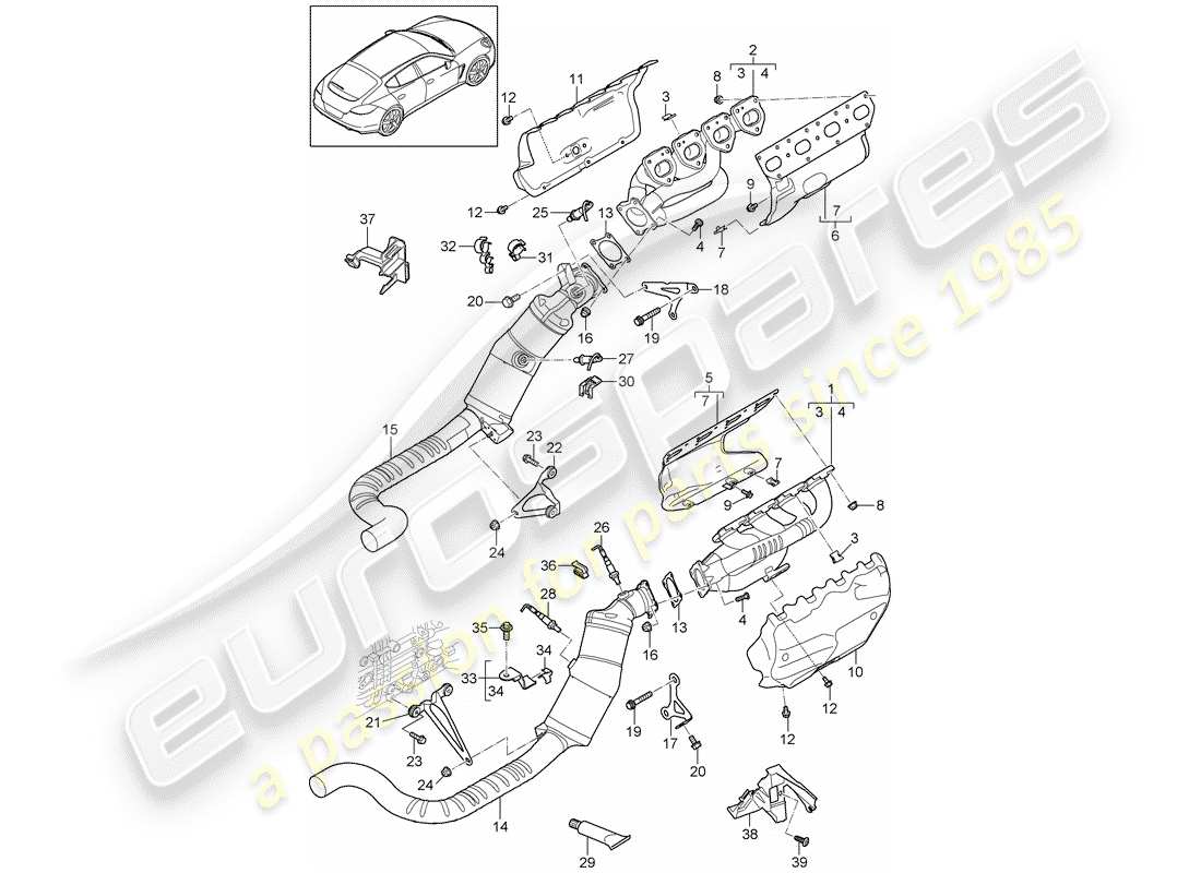 porsche panamera 970 (2013) exhaust system part diagram