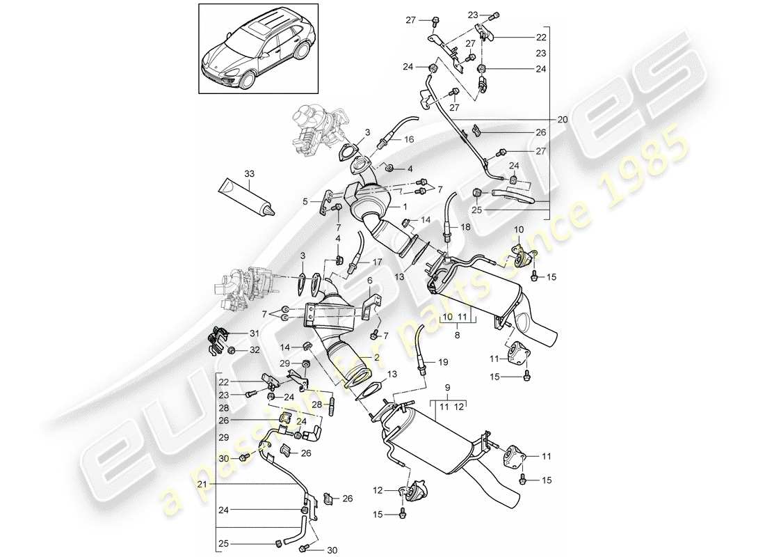 porsche cayenne e2 (2017) exhaust system part diagram