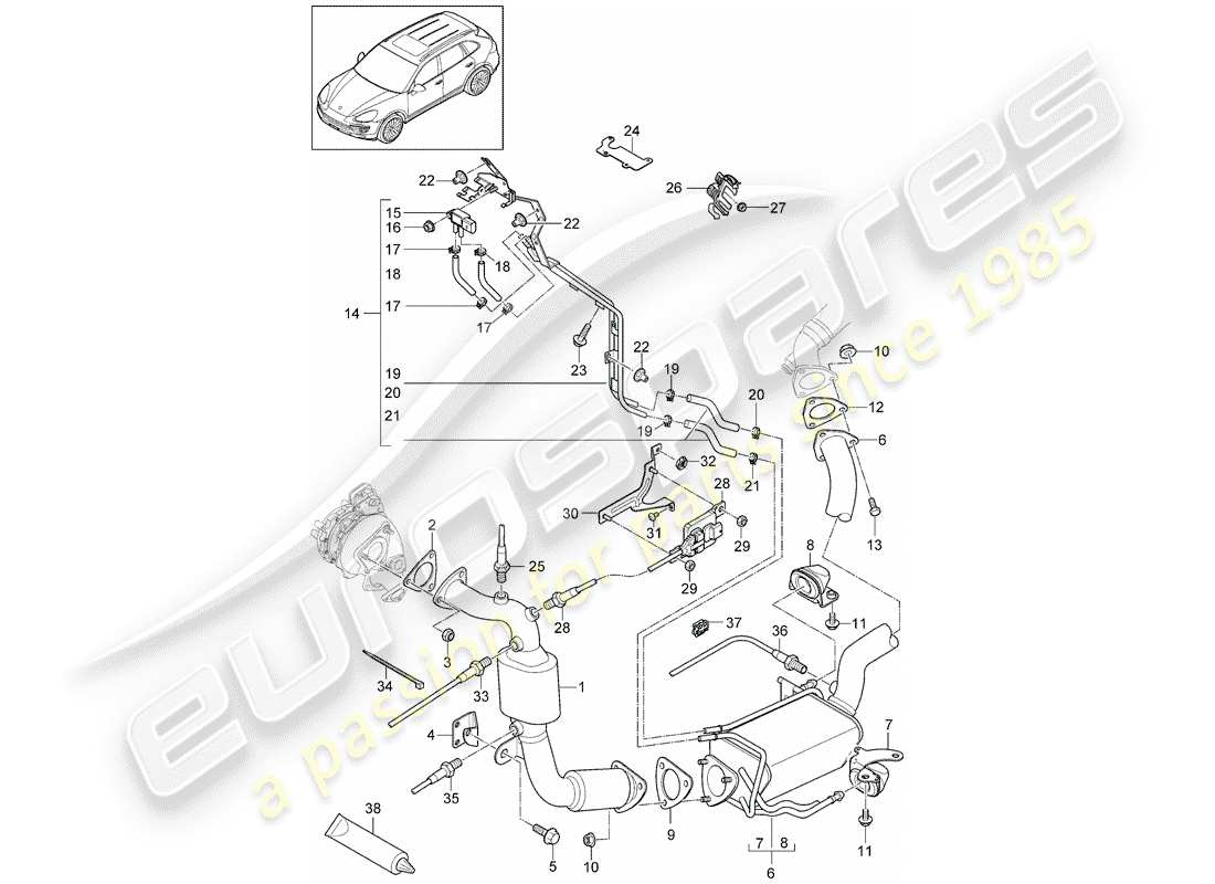 porsche cayenne e2 (2017) exhaust system part diagram