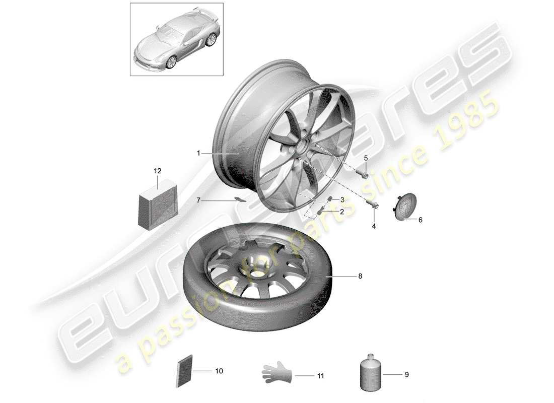 porsche cayman gt4 (2016) wheels part diagram