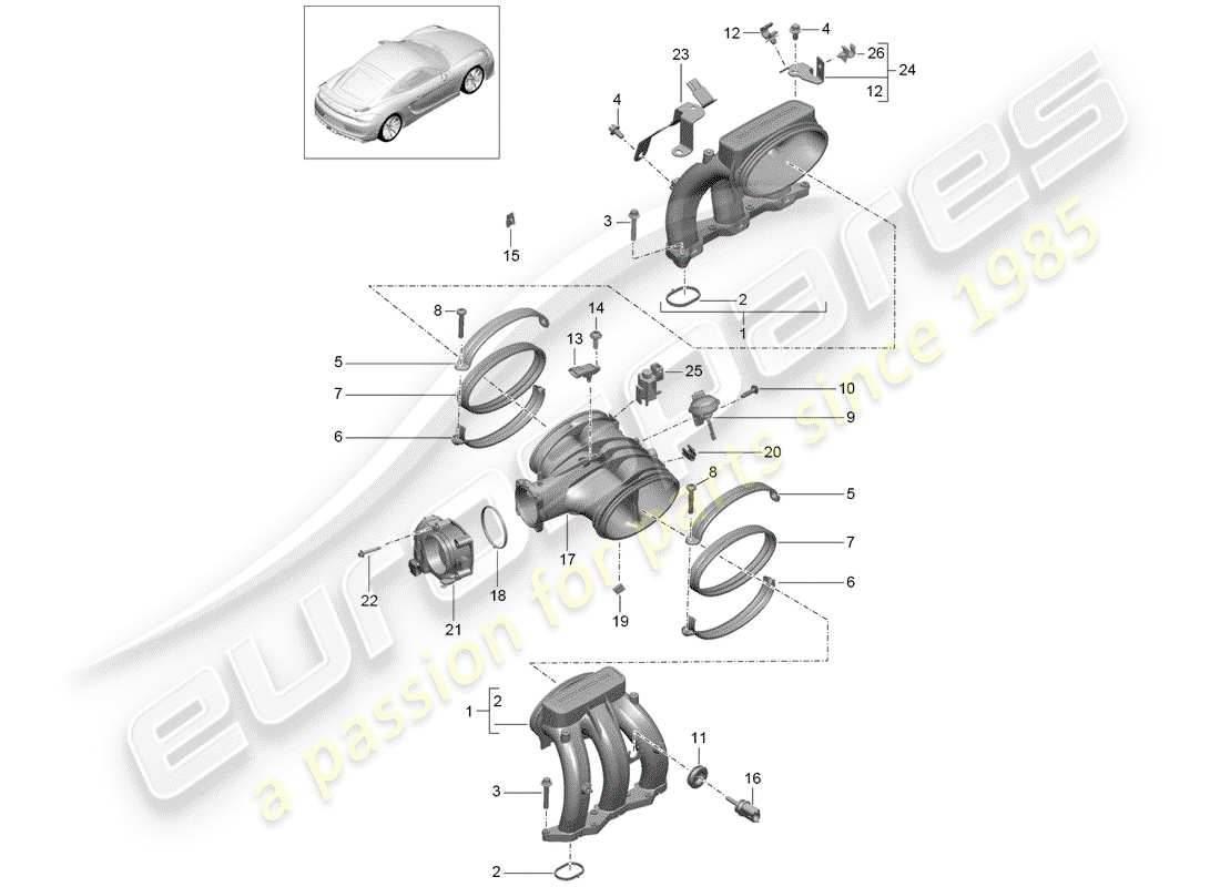 porsche cayman gt4 (2016) intake air distributor part diagram