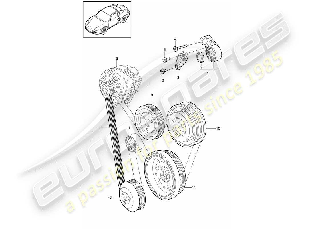 porsche cayman 987 (2011) belt tensioner part diagram