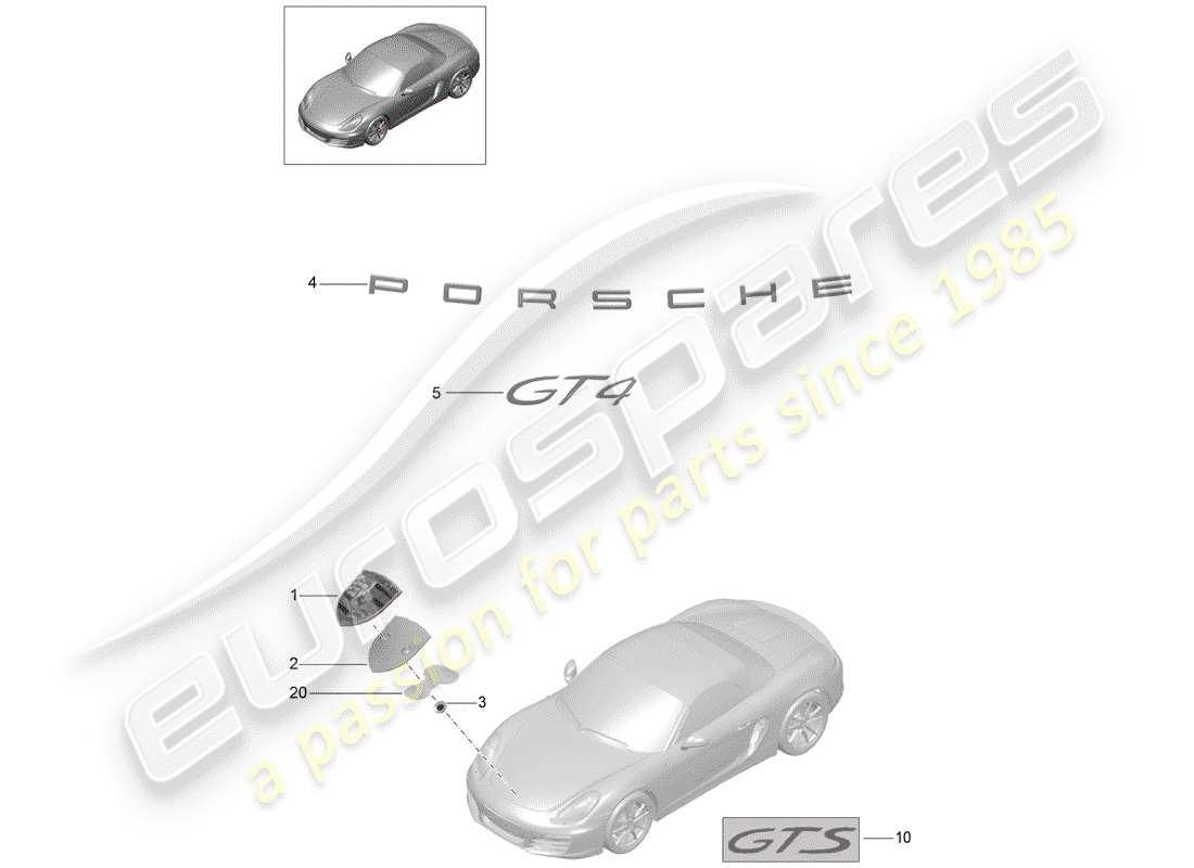 porsche cayman gt4 (2016) nameplates part diagram