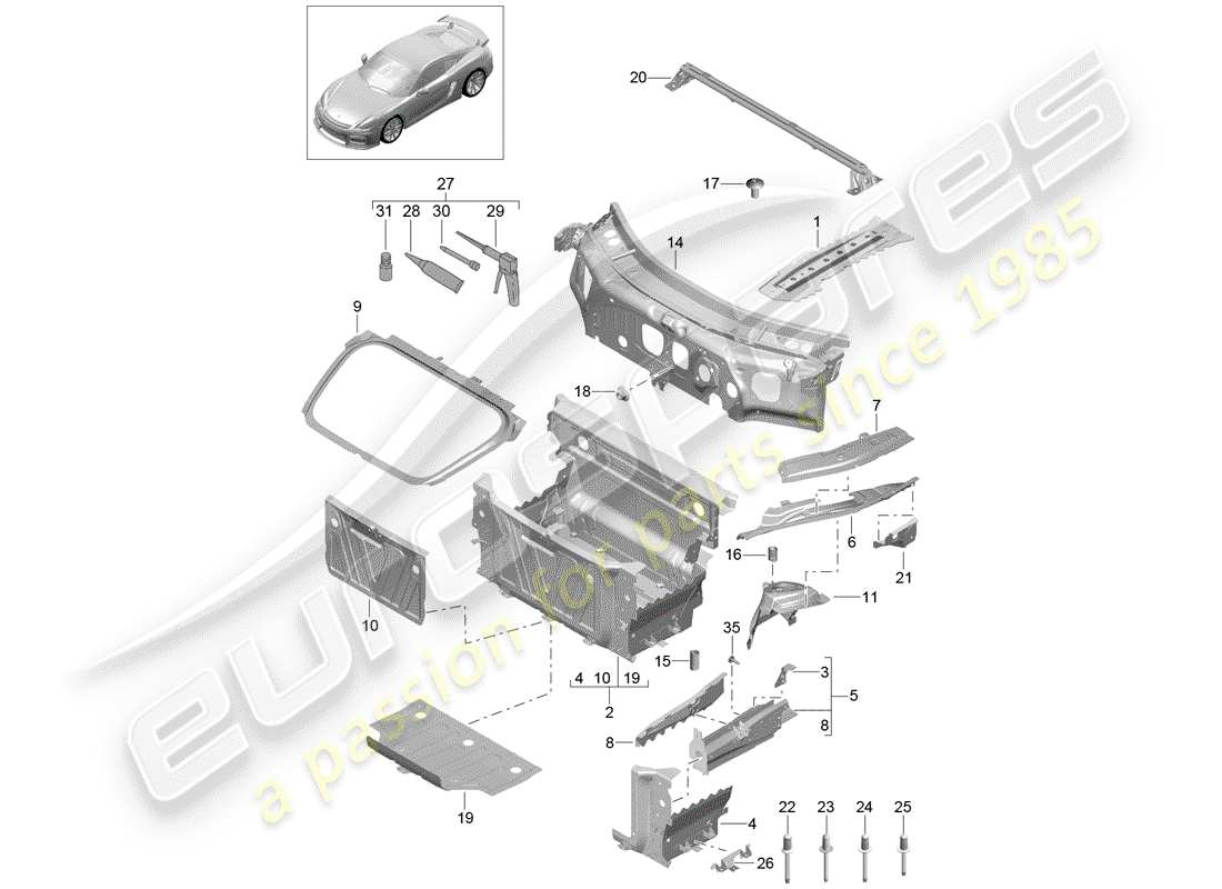 porsche cayman gt4 (2016) front end part diagram