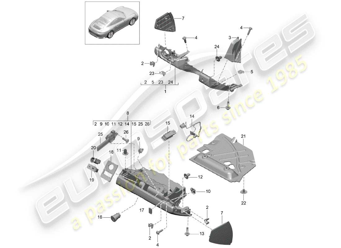 porsche 991 gen. 2 (2017) glove box part diagram