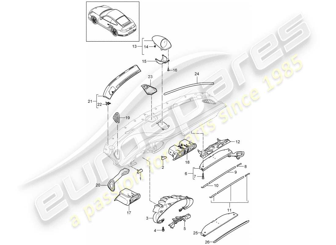 porsche 911 t/gt2rs (2011) accessories part diagram