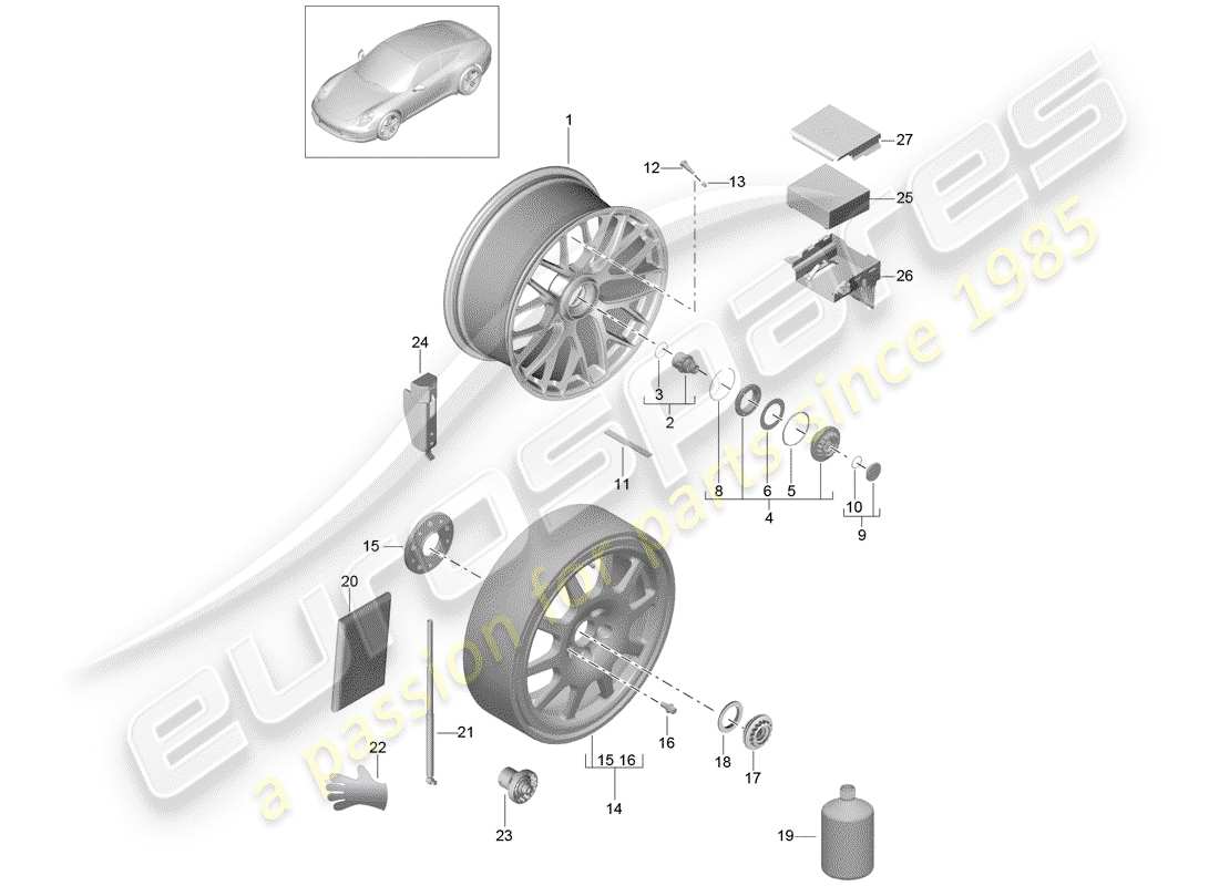 porsche 991 (2014) wheels part diagram