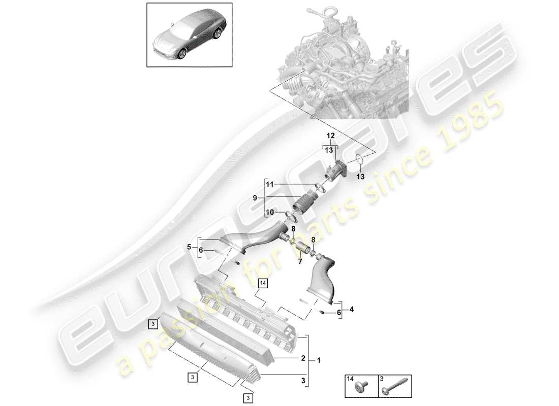 porsche panamera 971 (2017) air cleaner with connecting part diagram