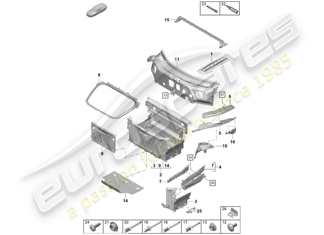 porsche boxster spyder (2020) front end part diagram