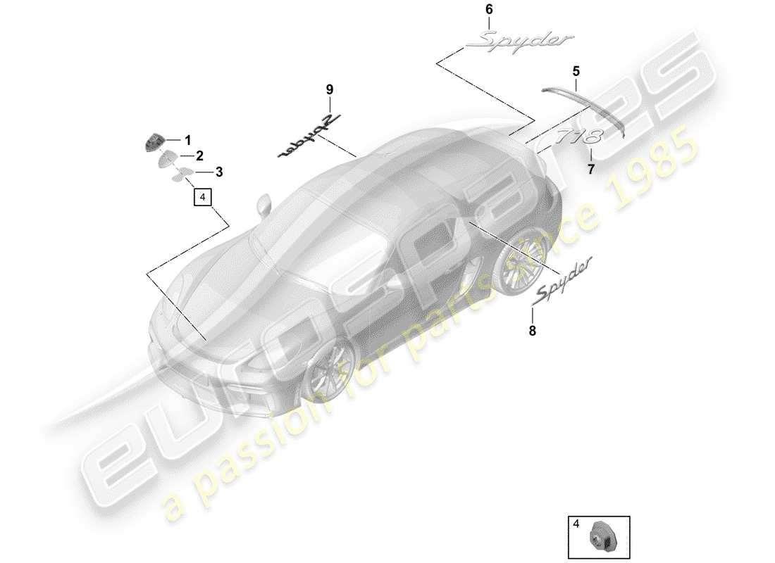 porsche boxster spyder (2020) nameplates part diagram