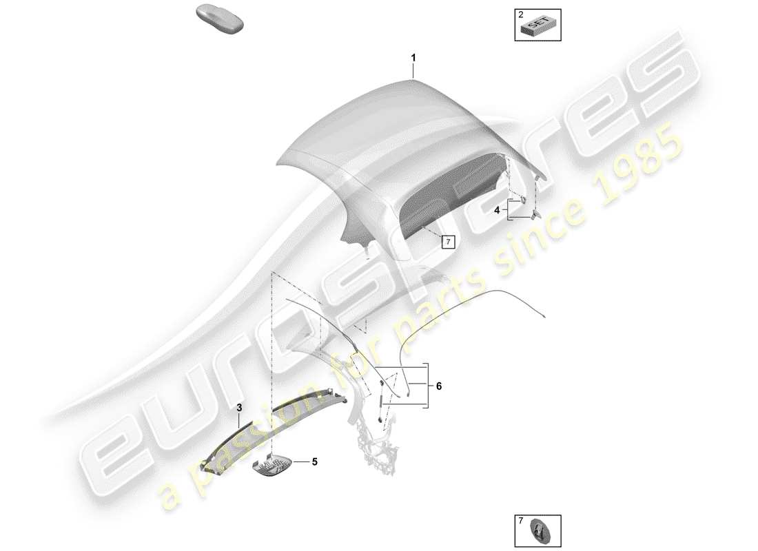 porsche boxster spyder (2020) convertible top covering part diagram