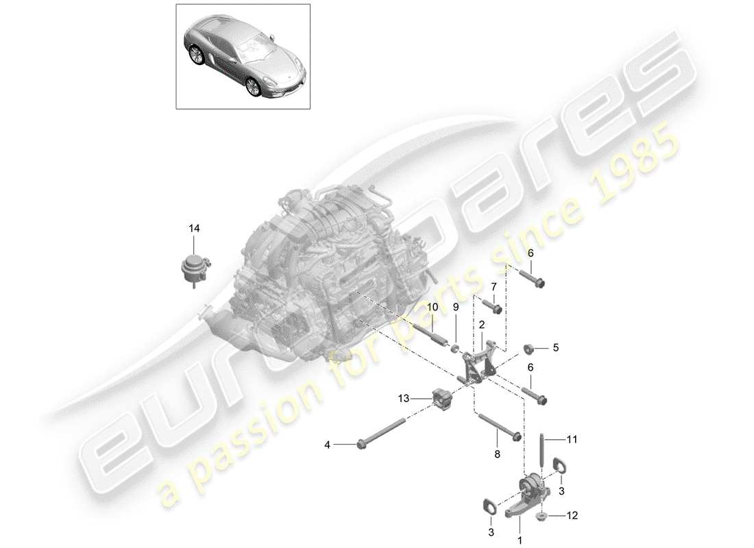 porsche cayman gt4 (2016) engine suspension part diagram