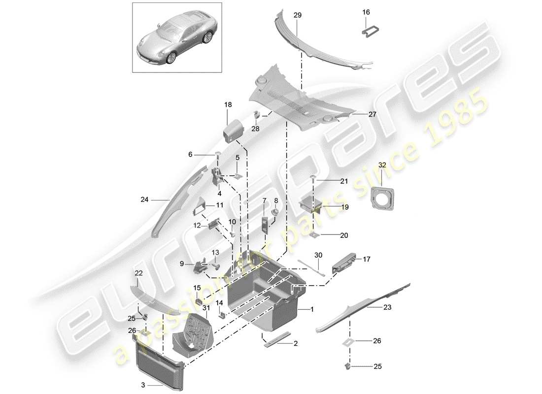 porsche 991 gen. 2 (2018) boot lining part diagram