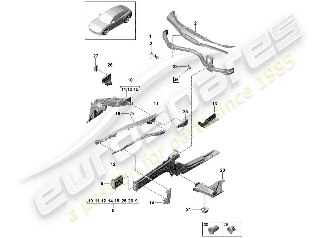 porsche panamera 971 (2017) front end part diagram