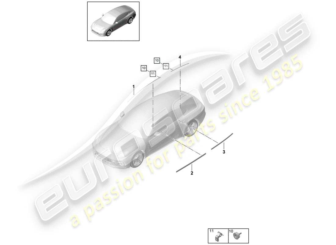 porsche panamera 971 (2017) decorative moulding part diagram