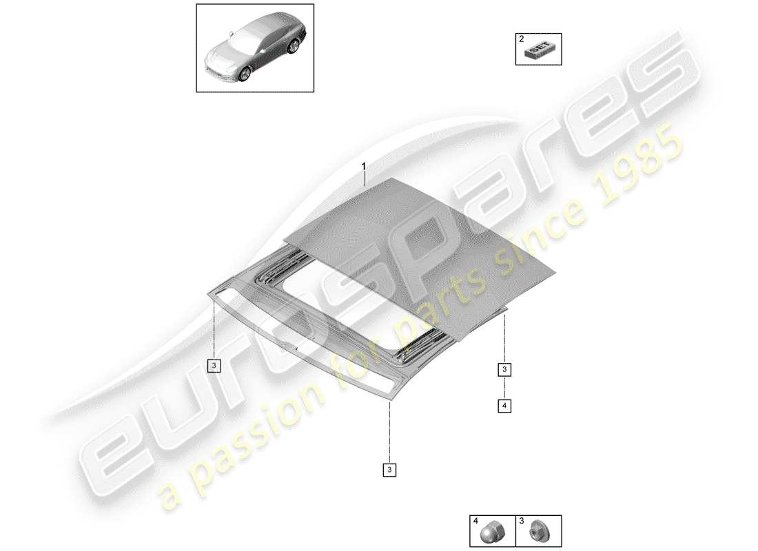 porsche panamera 971 (2017) glass sliding roof part diagram