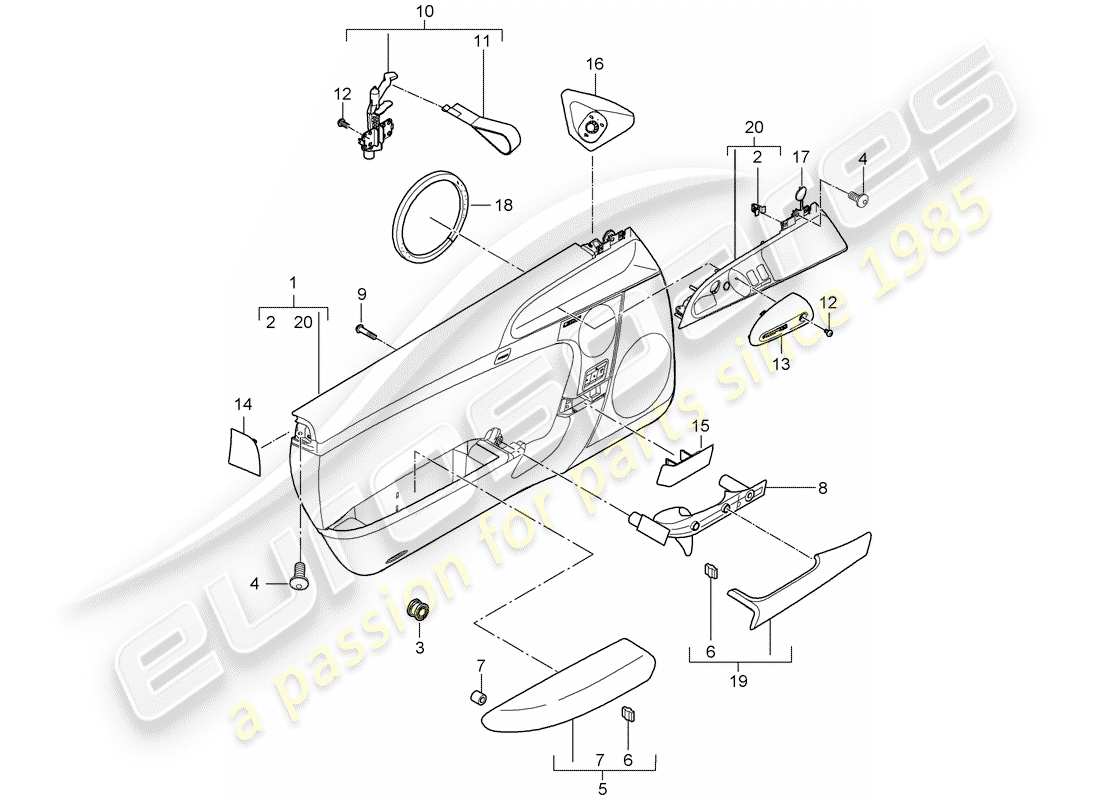 porsche 911 t/gt2rs (2011) door panel part diagram