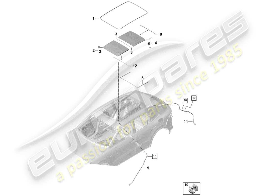 porsche cayenne e3 (2020) glass roof part diagram