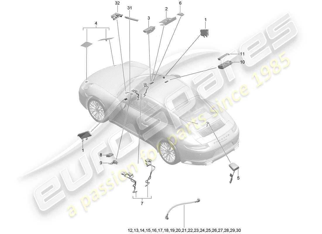 porsche 991 gen. 2 (2018) antenna part diagram