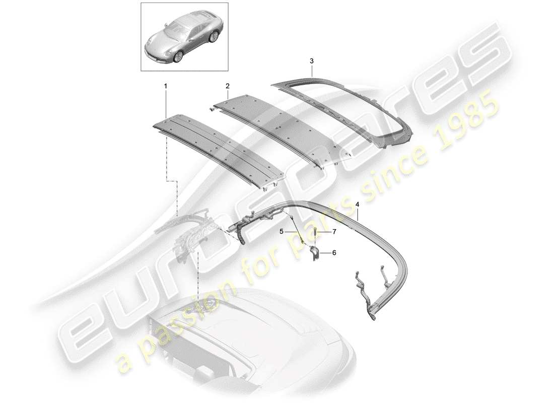 porsche 991 gen. 2 (2018) top frame part diagram