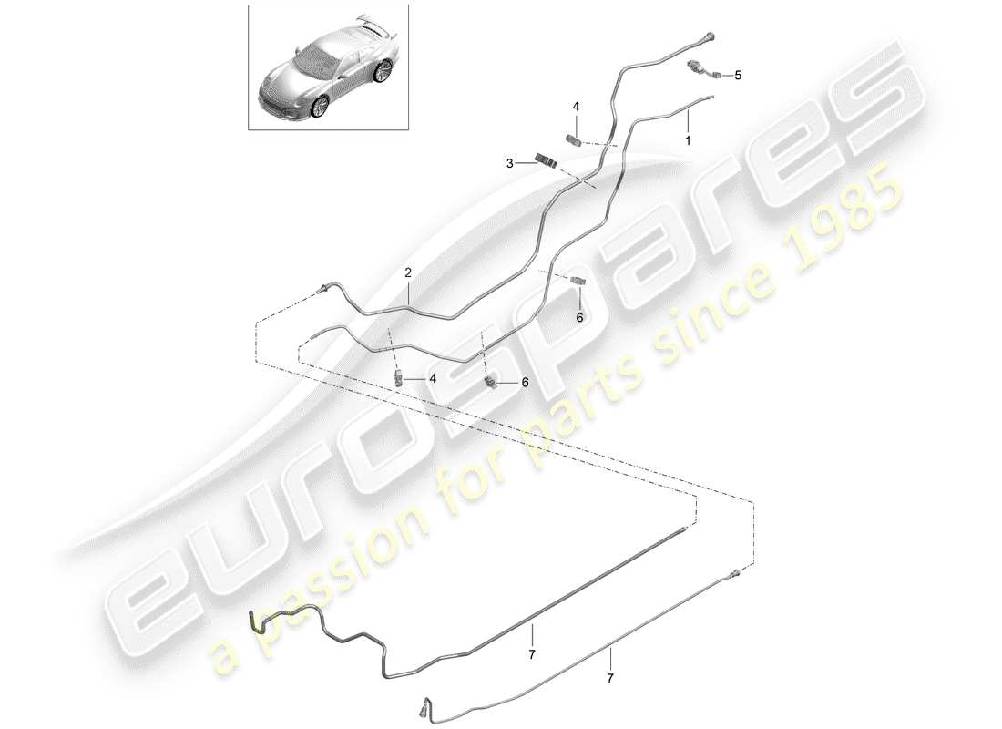 porsche 991r/gt3/rs (2015) fuel line part diagram