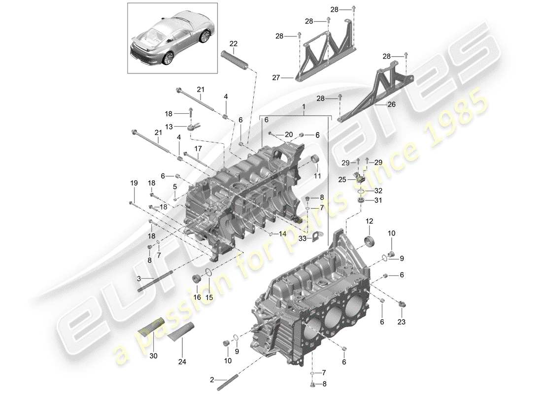 porsche 991r/gt3/rs (2015) crankcase part diagram