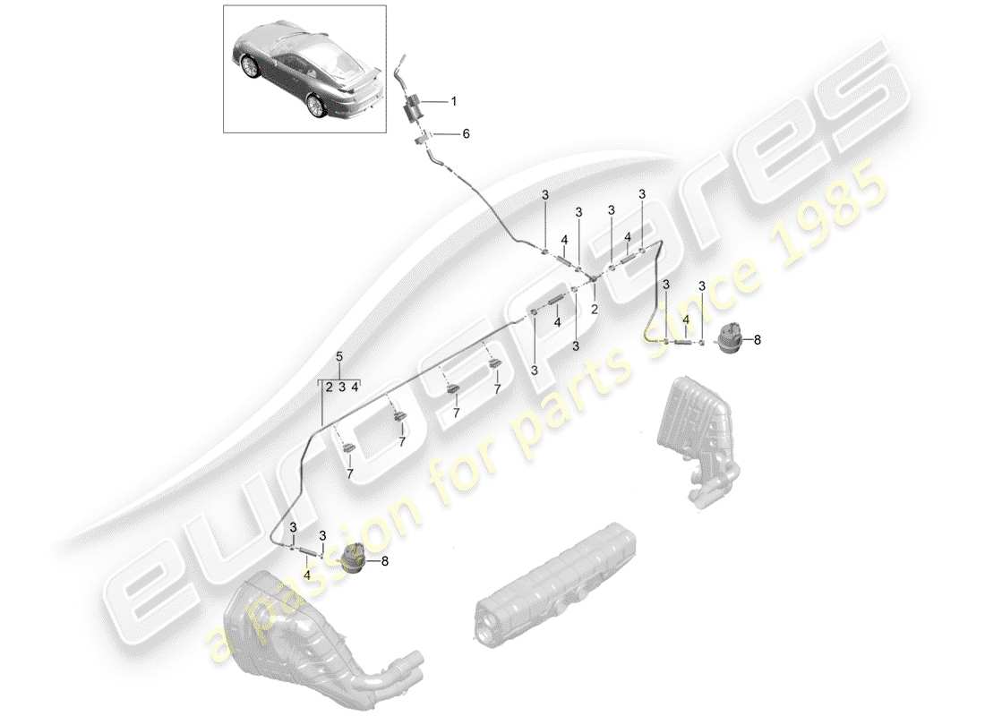 porsche 991r/gt3/rs (2014) exhaust system part diagram