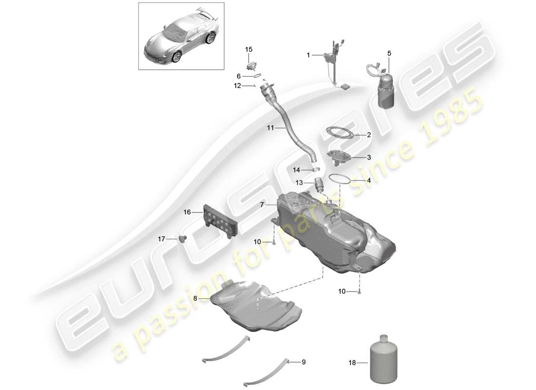 porsche 991r/gt3/rs (2014) fuel tank part diagram