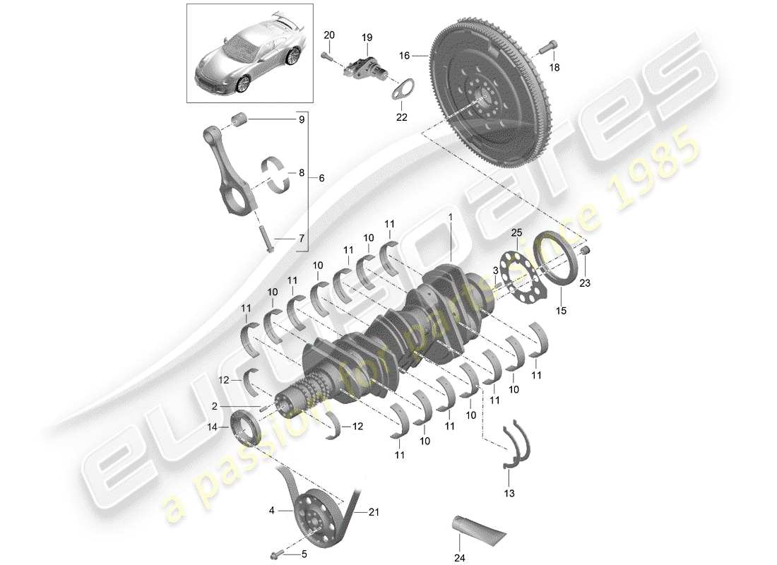 porsche 991r/gt3/rs (2014) crankshaft part diagram