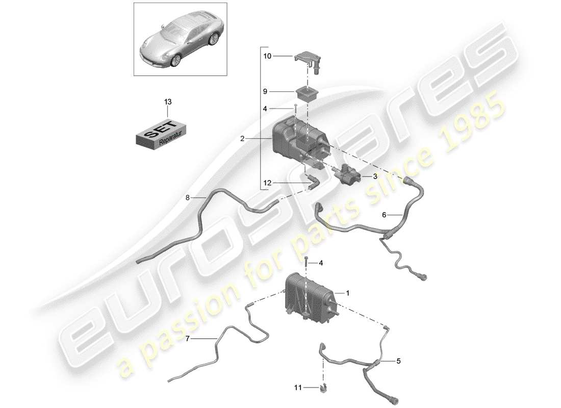 porsche 991 gen. 2 (2017) evaporative emission canister part diagram