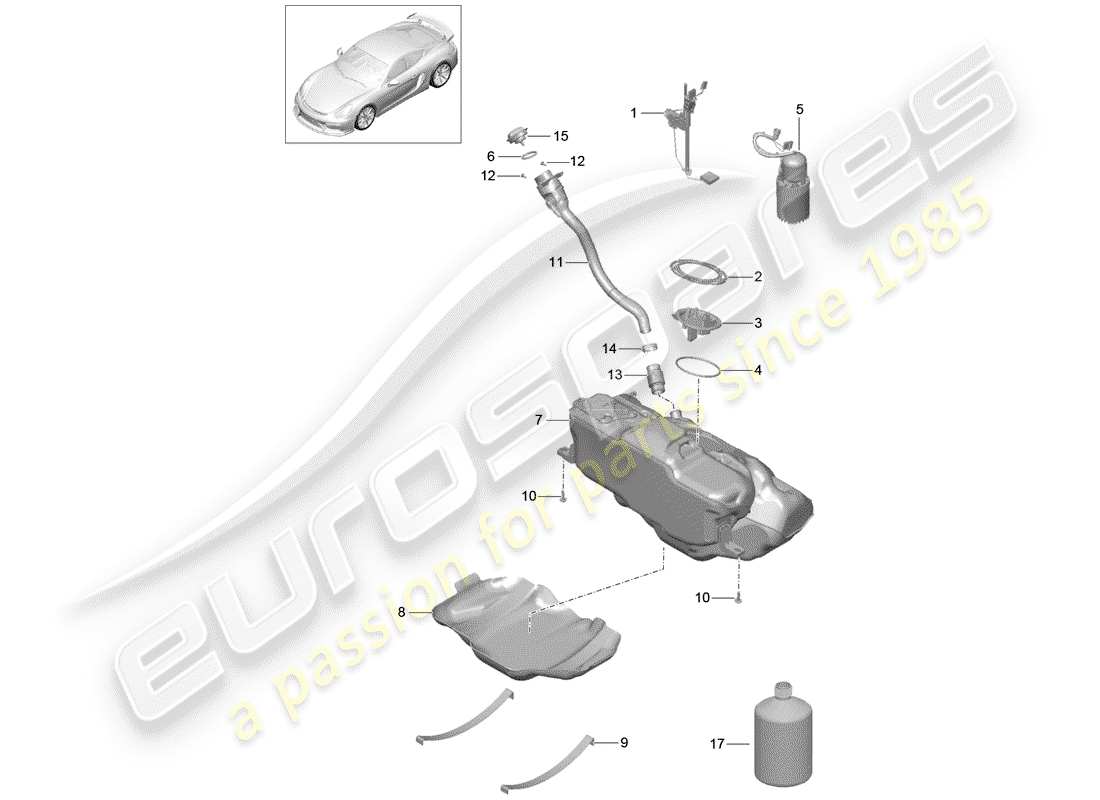 porsche cayman gt4 (2016) fuel tank part diagram