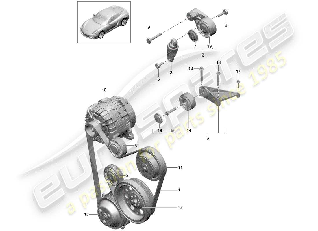 porsche cayman 981 (2015) belt tensioner part diagram