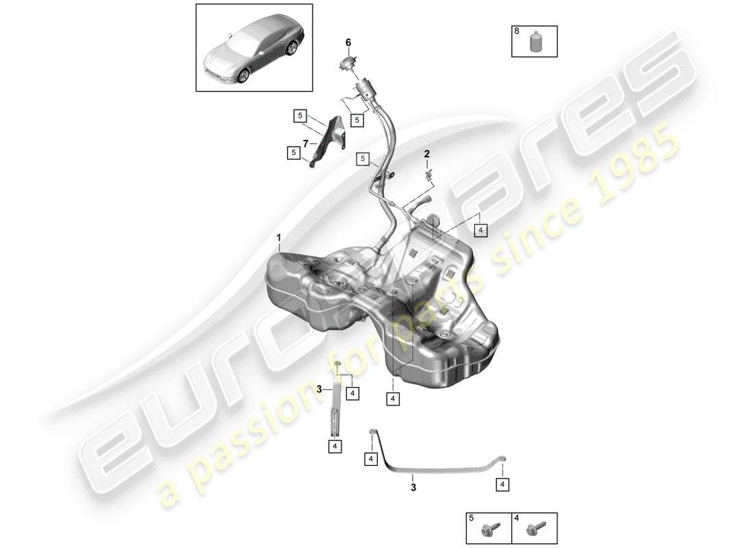 porsche panamera 971 (2020) fuel tank with part diagram