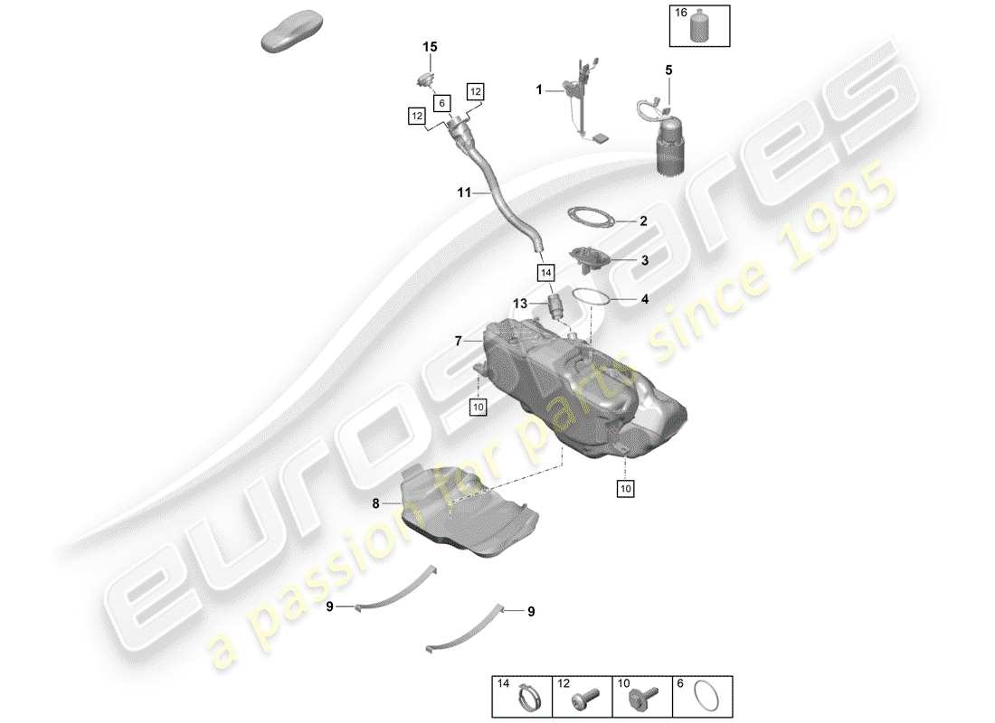 porsche boxster spyder (2020) fuel tank part diagram