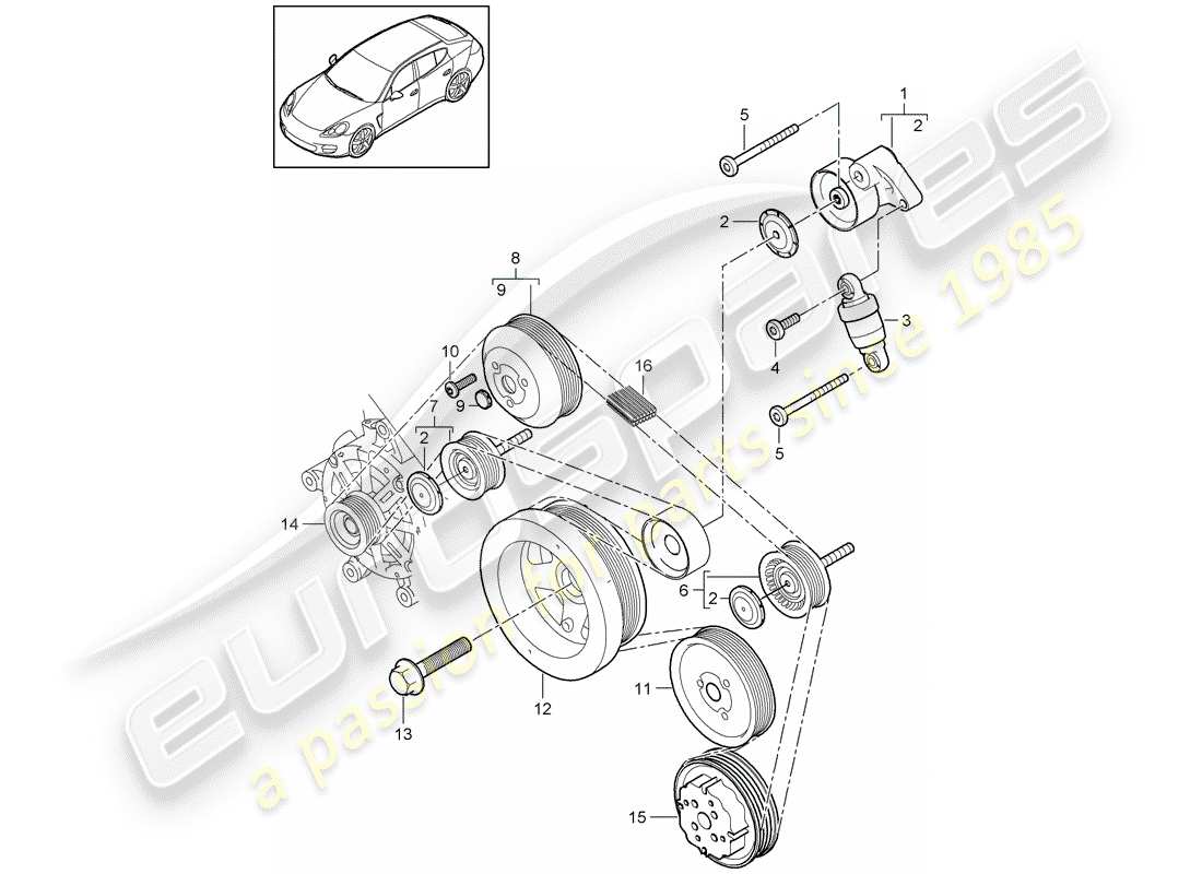 porsche panamera 970 (2012) belt tensioner part diagram