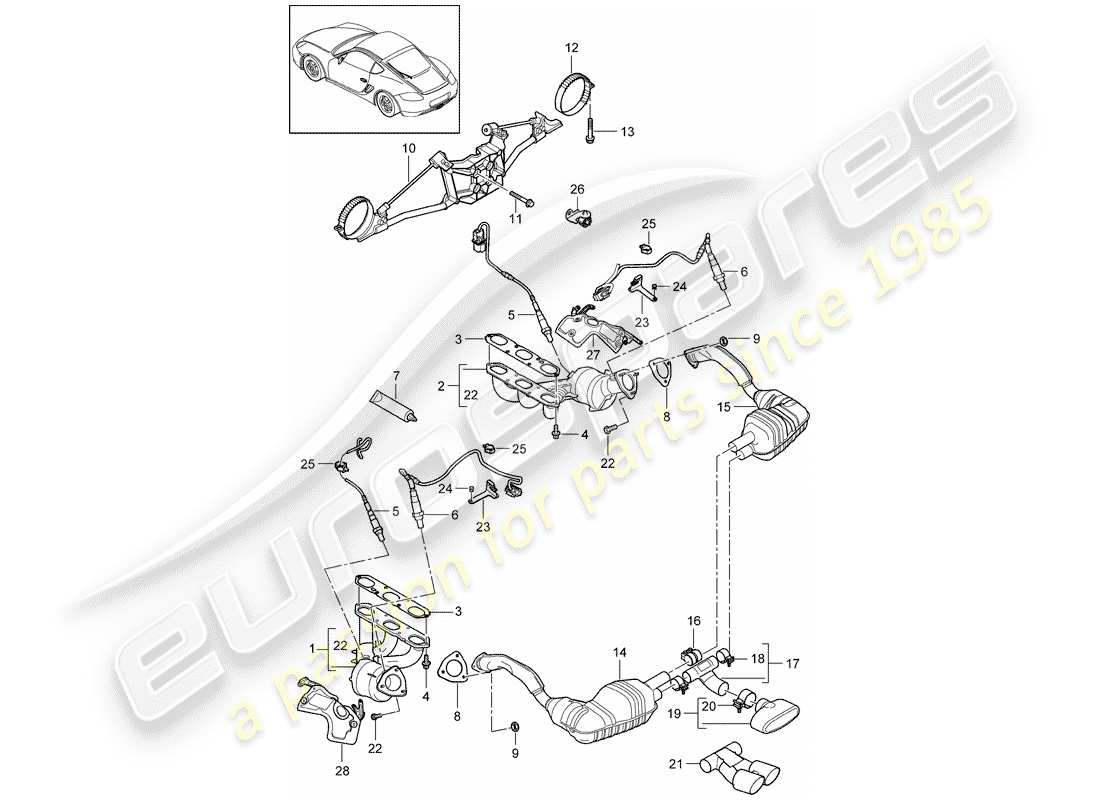 porsche cayman 987 (2011) exhaust system part diagram