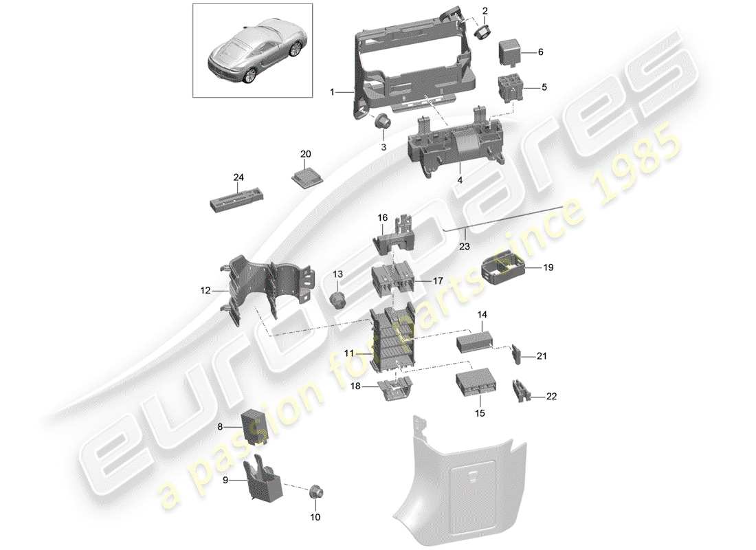 porsche cayman 981 (2015) fuse box/relay plate part diagram