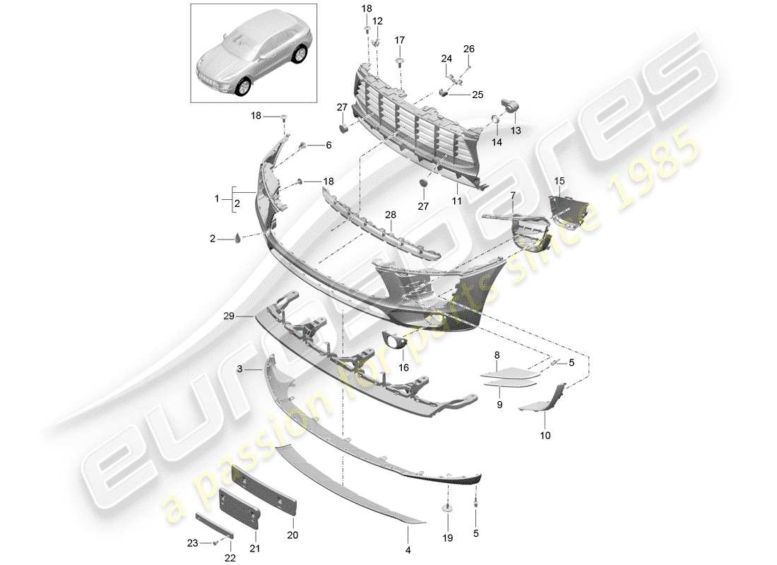 porsche macan (2014) bumper part diagram