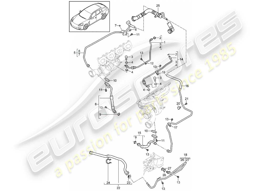 porsche panamera 970 (2010) oil pipe part diagram