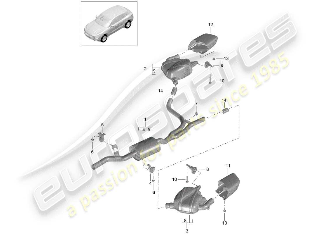 porsche macan (2014) exhaust system part diagram