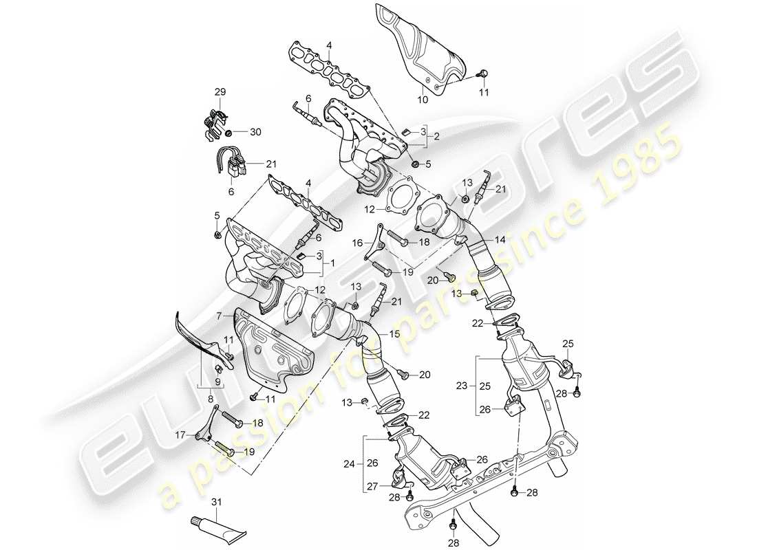 porsche cayenne (2010) exhaust system part diagram