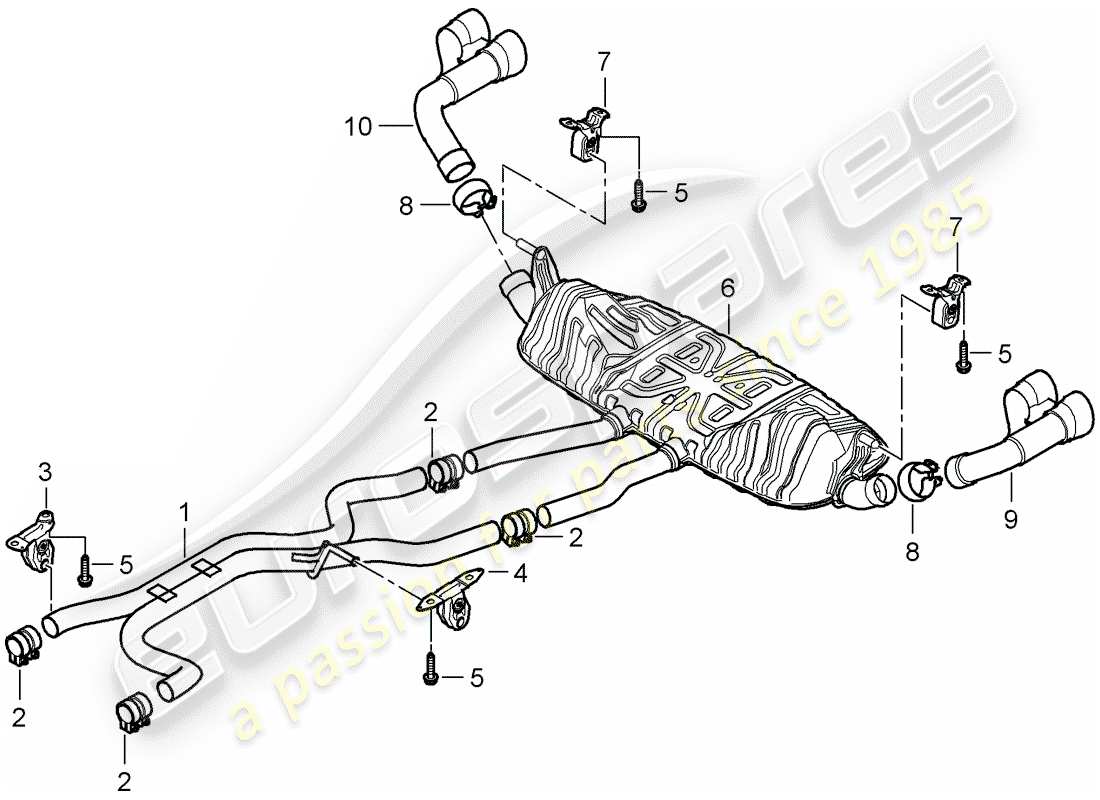 porsche cayenne (2010) exhaust system part diagram