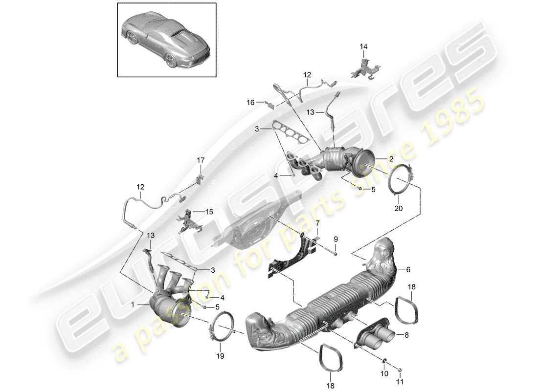 porsche 991r/gt3/rs (2019) exhaust system part diagram