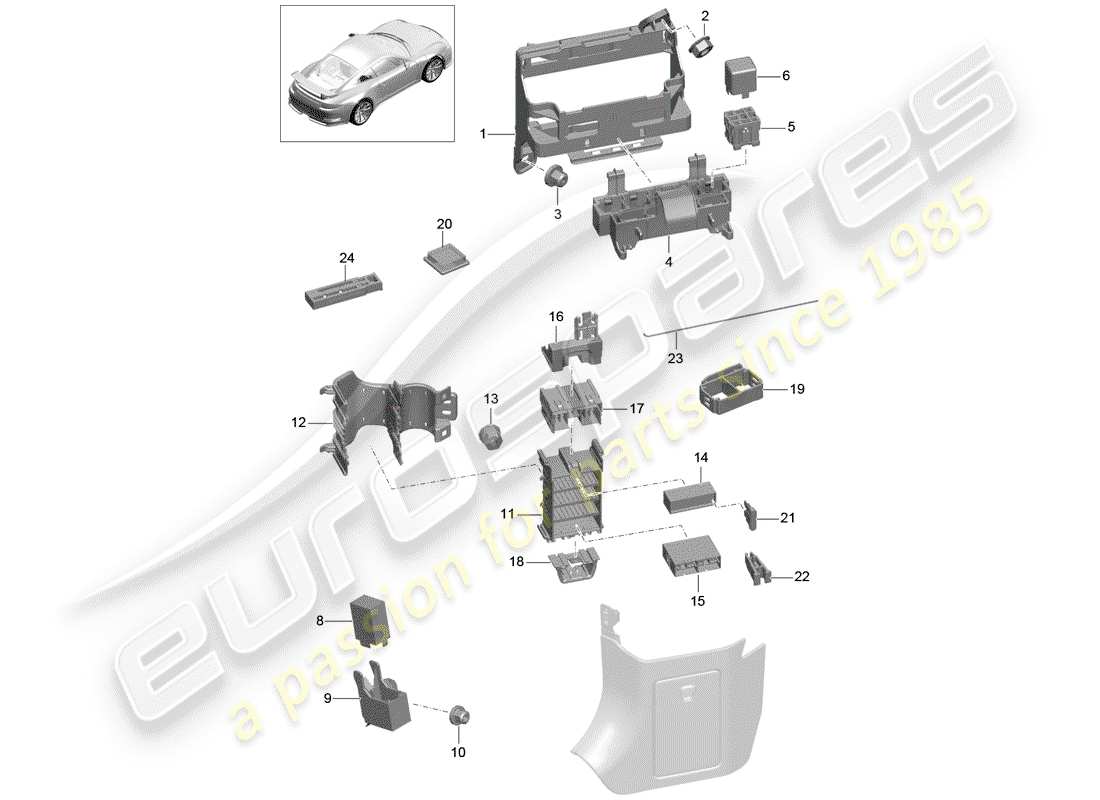 porsche 991r/gt3/rs (2019) fuse box/relay plate part diagram