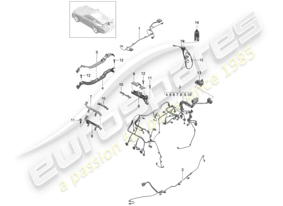 porsche 991r/gt3/rs (2019) wiring harnesses part diagram