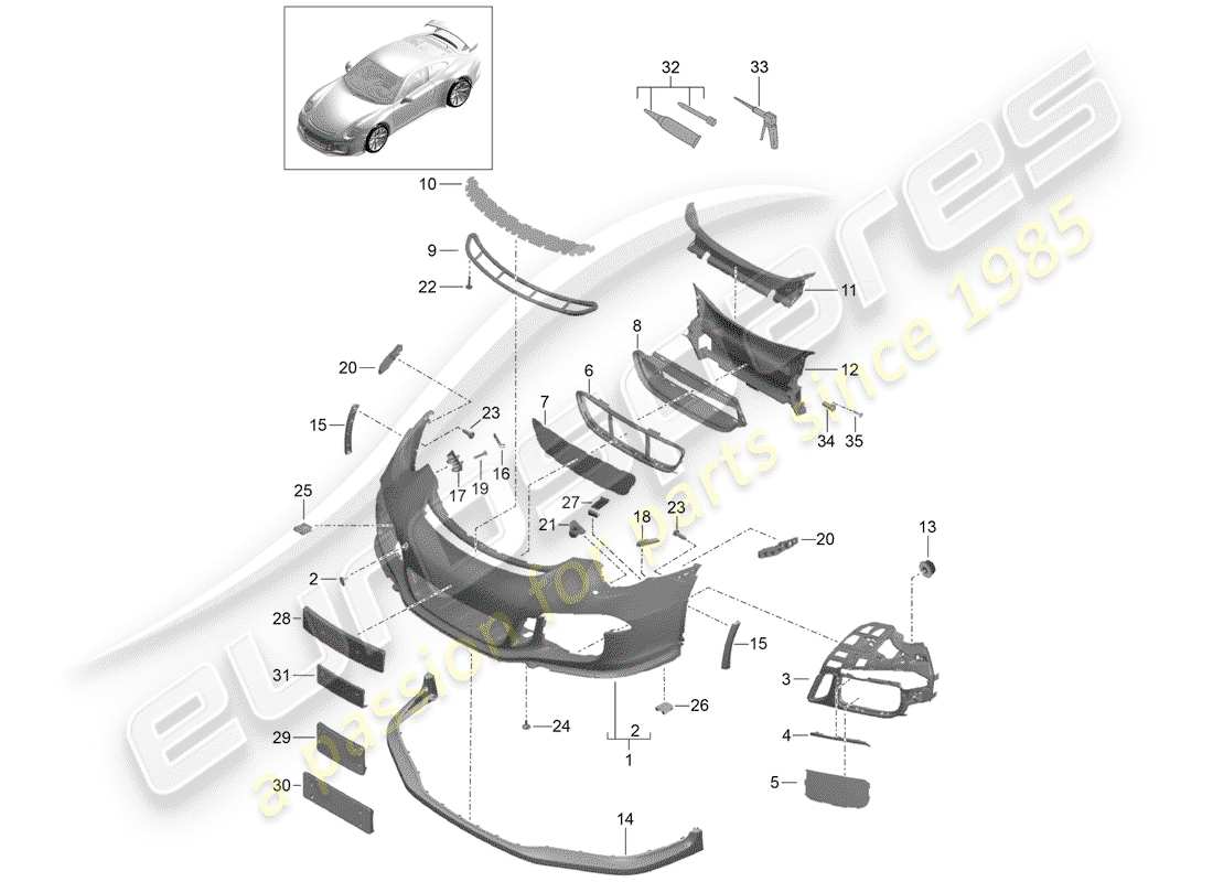 porsche 991r/gt3/rs (2019) bumper part diagram